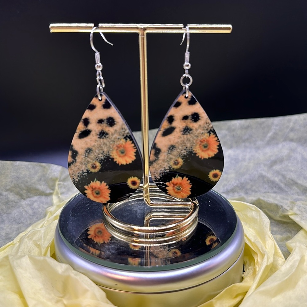 Handmade New - Sunflower print sublimation earrings.